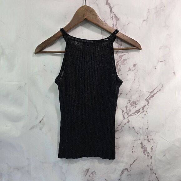 Adrianna Papell Cardigan Womens Small Black Sparkle Shimmer Metallic Tank Set - Picture 11 of 15